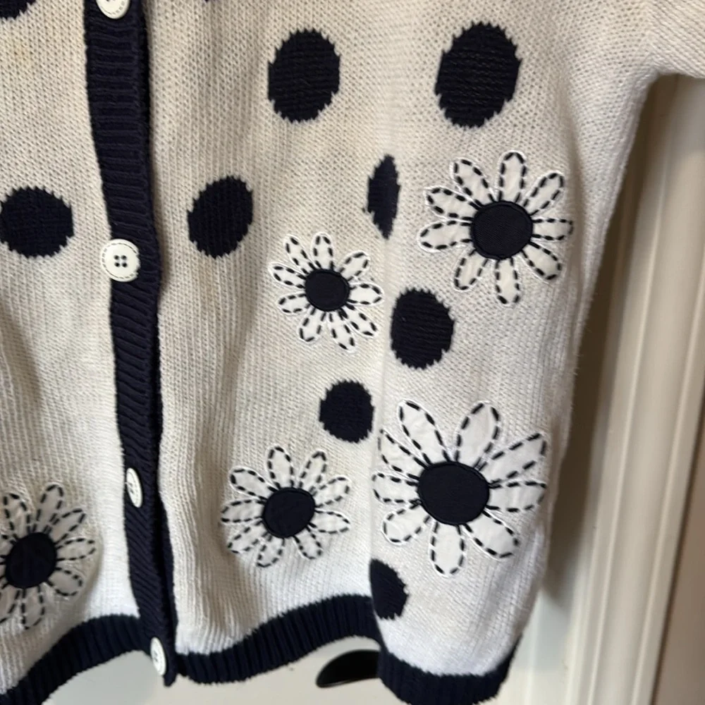 Vintage 90s Eagle’s Eye Knit Cardigan Sweater Polka Dots and Daisy - Picture 3 of 10